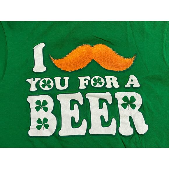 I Mustache You For A Beer T-Shirt Green M Funny Irish Shamrock St Patrick’s Day - Picture 5 of 7